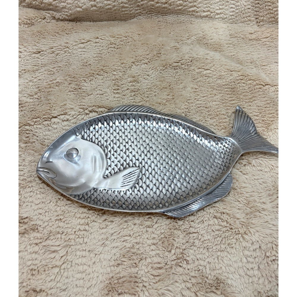 Coastal Grandma Cast Aluminum Fish Platter Nautical Beach House Serving Tray